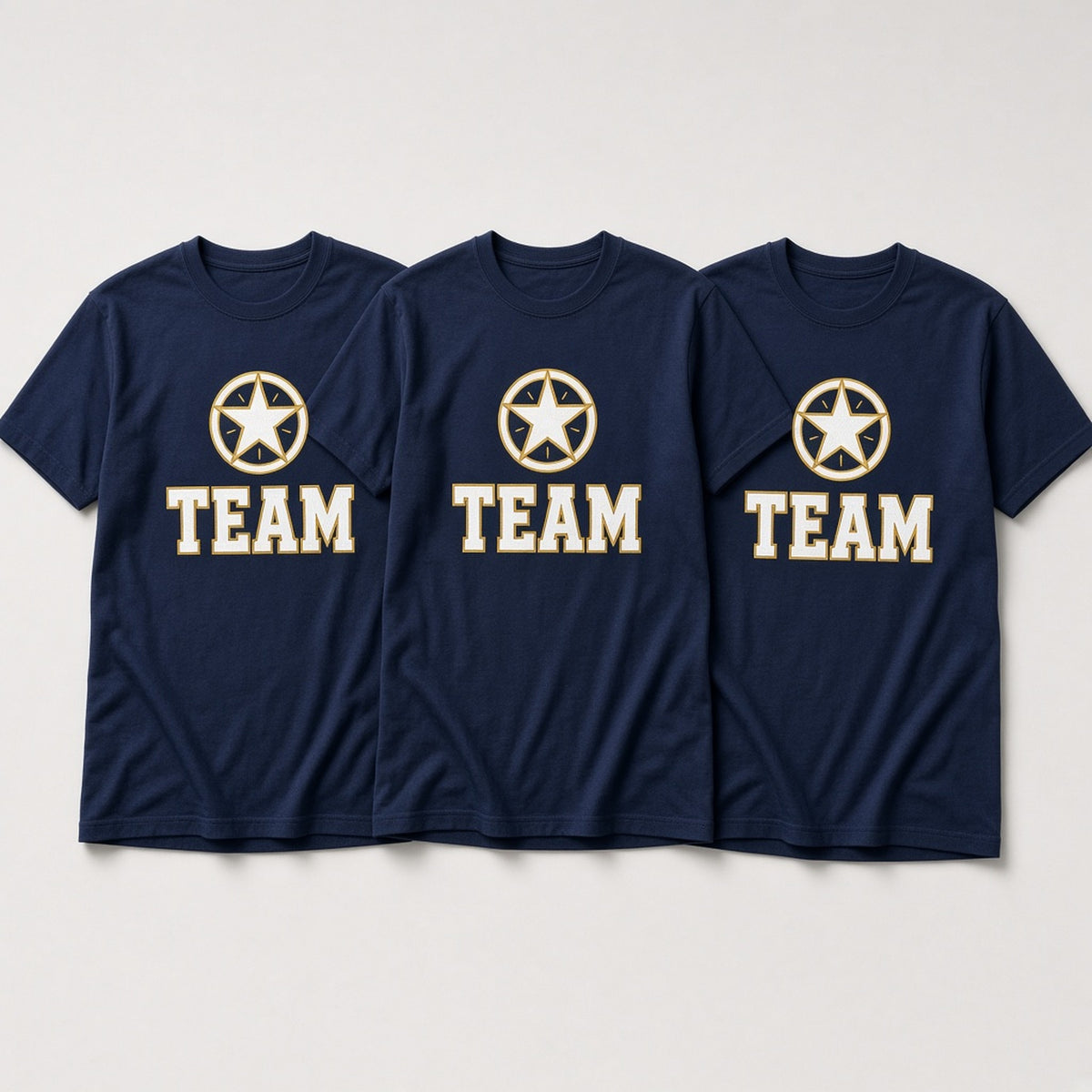Matching custom team t-shirts in navy
