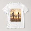 Custom photo t-shirt on white tee, sample beach sunset family photo print